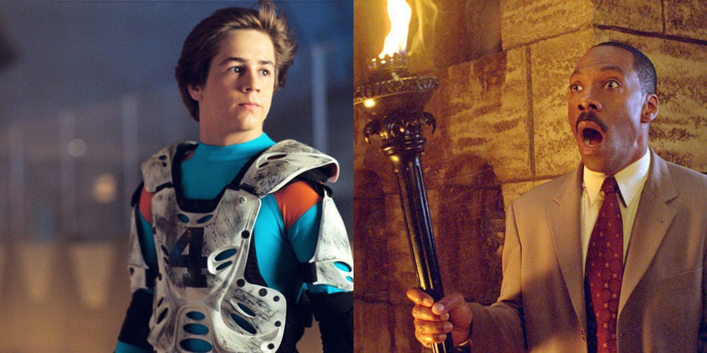 Will Stronghold wearing his P.E. Uniform with wind blowing in his hair from Sky High; Jim Evers gasping at something off screen, holding a torch in a mausoleum in The Haunted Mansion. 