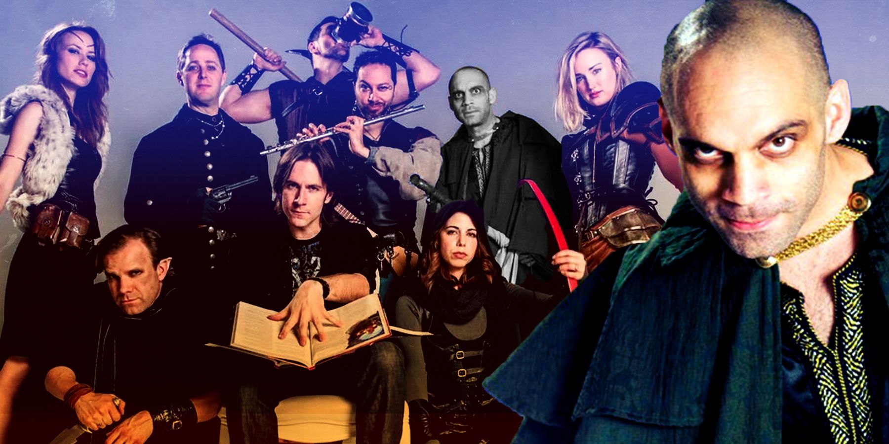 Critical Role's Vox Machina with Orion Acaba leaning in from the right.