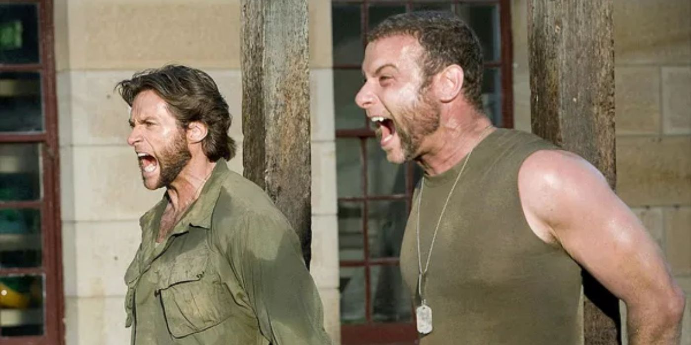 Wolverine e Sabertooth gritando em X-Men Origins: Wolverine.