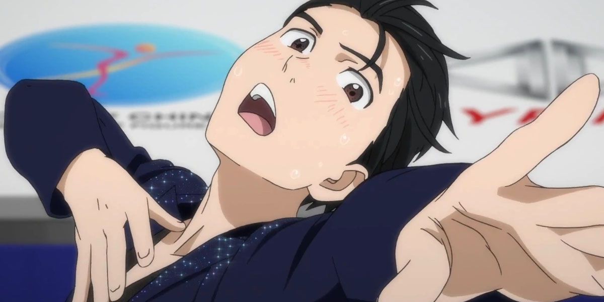  Yuuri Katsuki breathes heavily after finishing his routine in Yuri On Ice