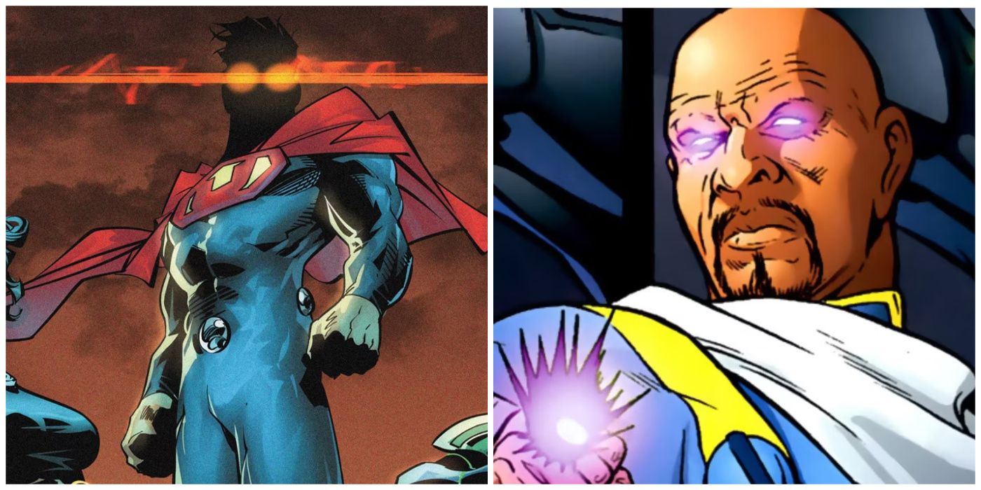 Split image of Ultraman and Tangent Earth Superman from alternate DC Comics universes