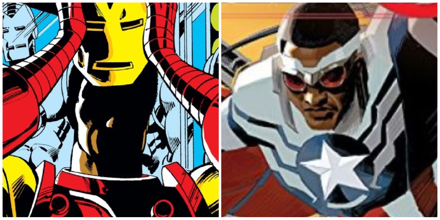 Split image of James Rhodes as Iron Man and Sam Wilson as Captain America