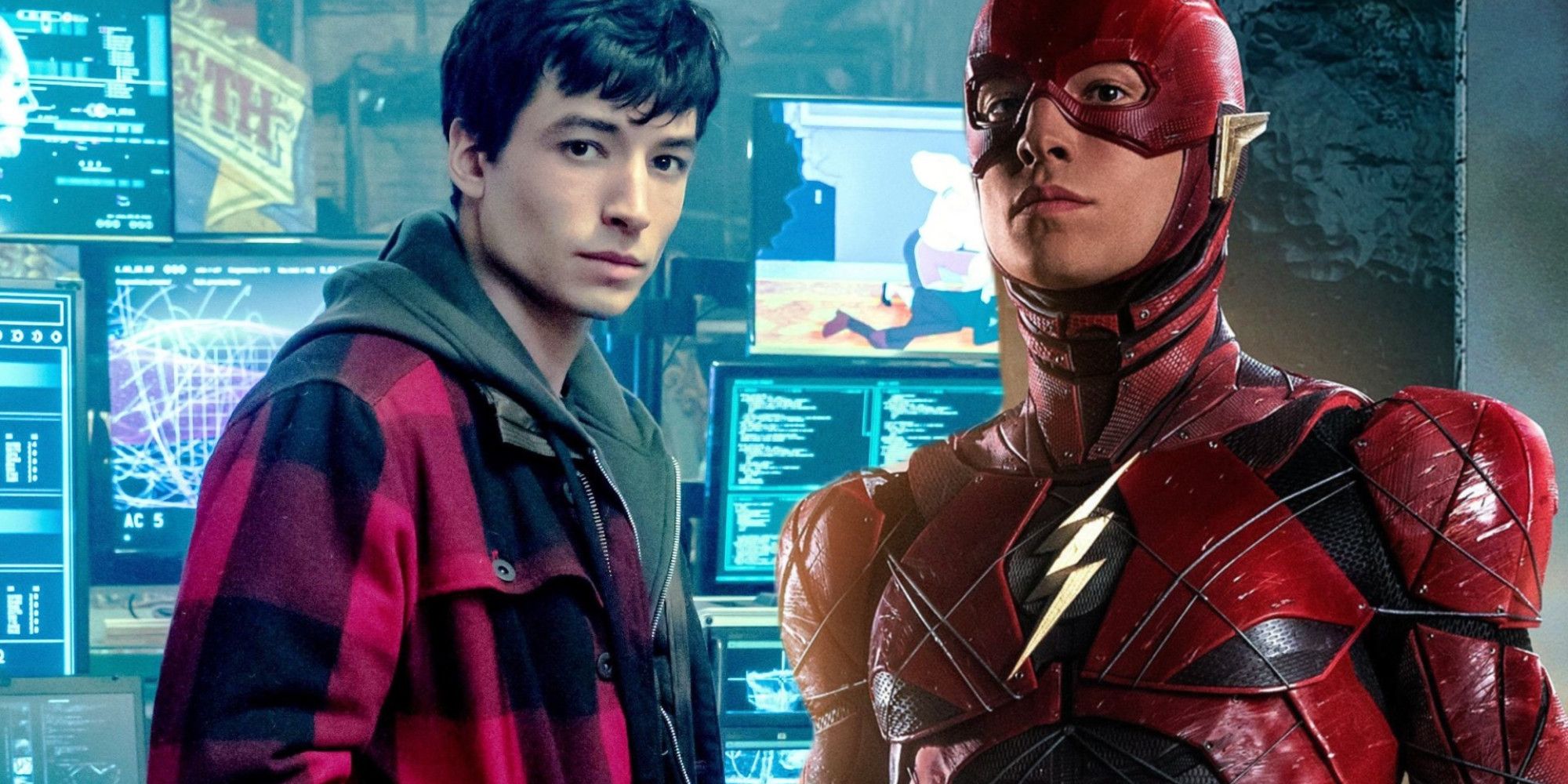 Ezra Miller é Barry Allen ao lado de The Flash