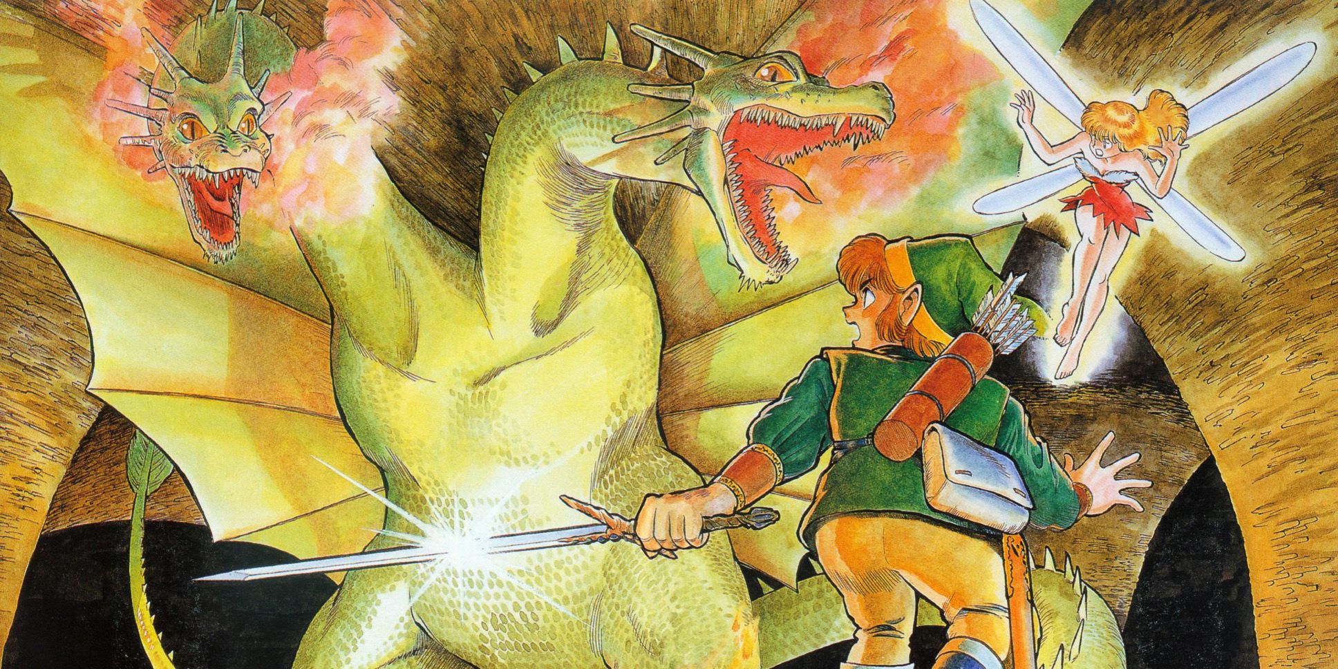 Link enfrenta o Gleeok na arte promocional de Zelda de 1992