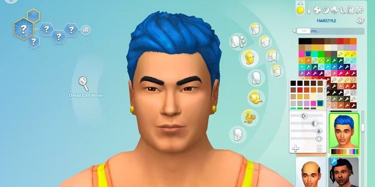 A blue-haired Asian Sim in CAS