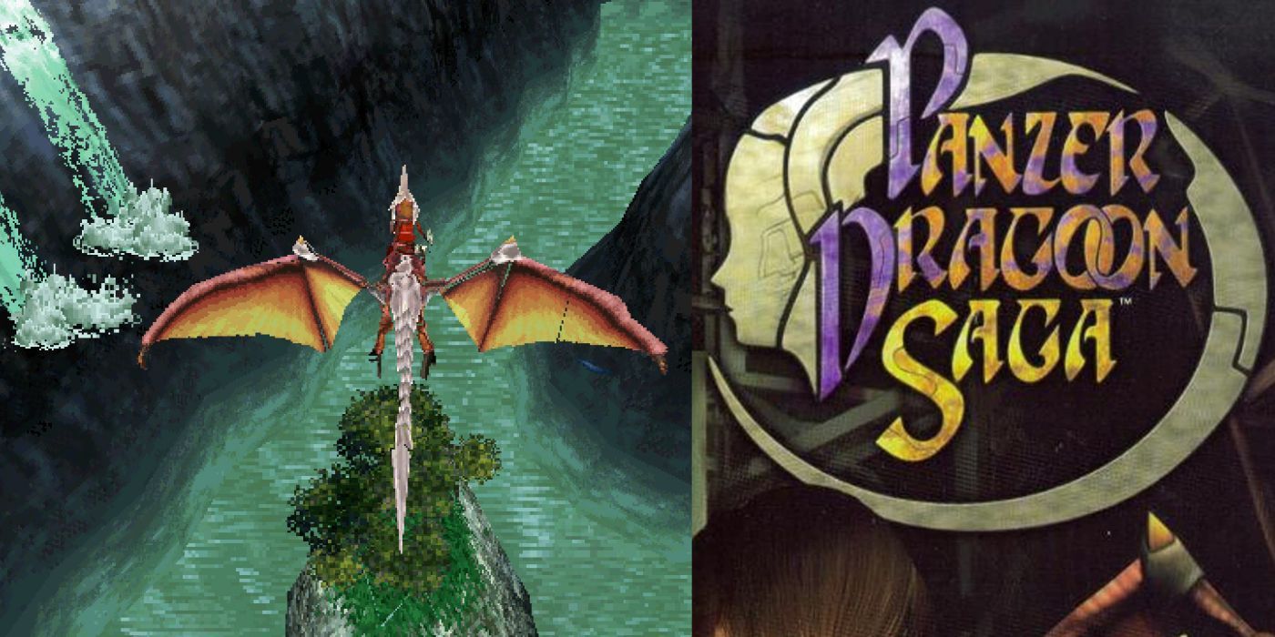 Um dragão voa sobre uma cachoeira em Panzer Dragoon Saga.