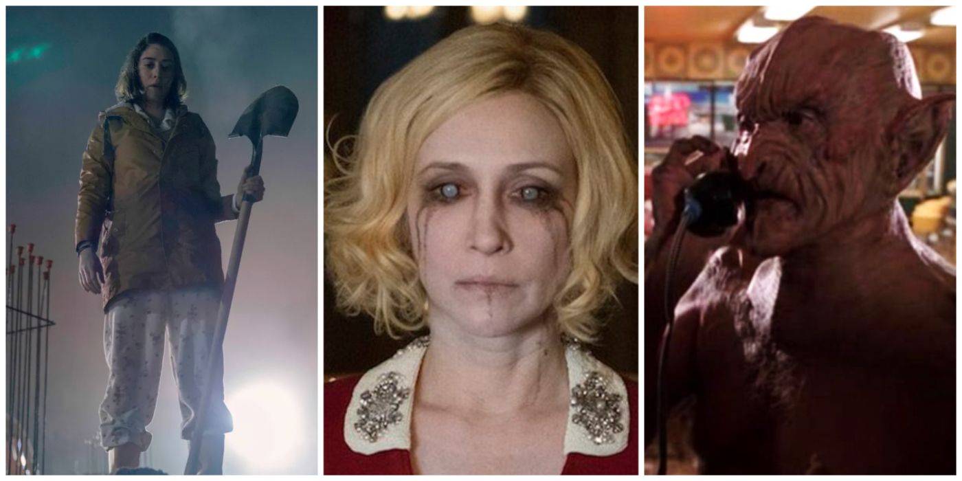 A split image of a demon from Millennium, Norma from Bates Motel, and Annie Wilkes from Castle Rock
