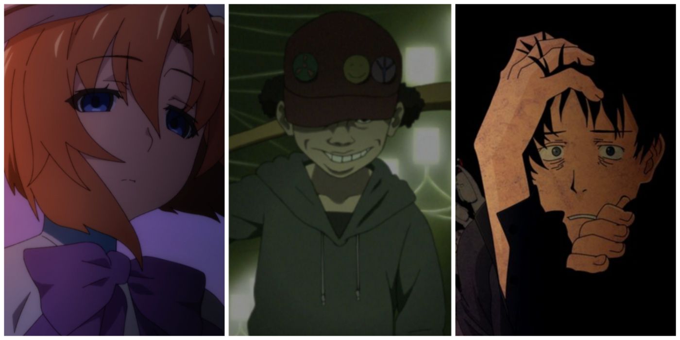 A split image of Higurashi, Lil Slugger from Paranoia Agent and Welcome to the NHK