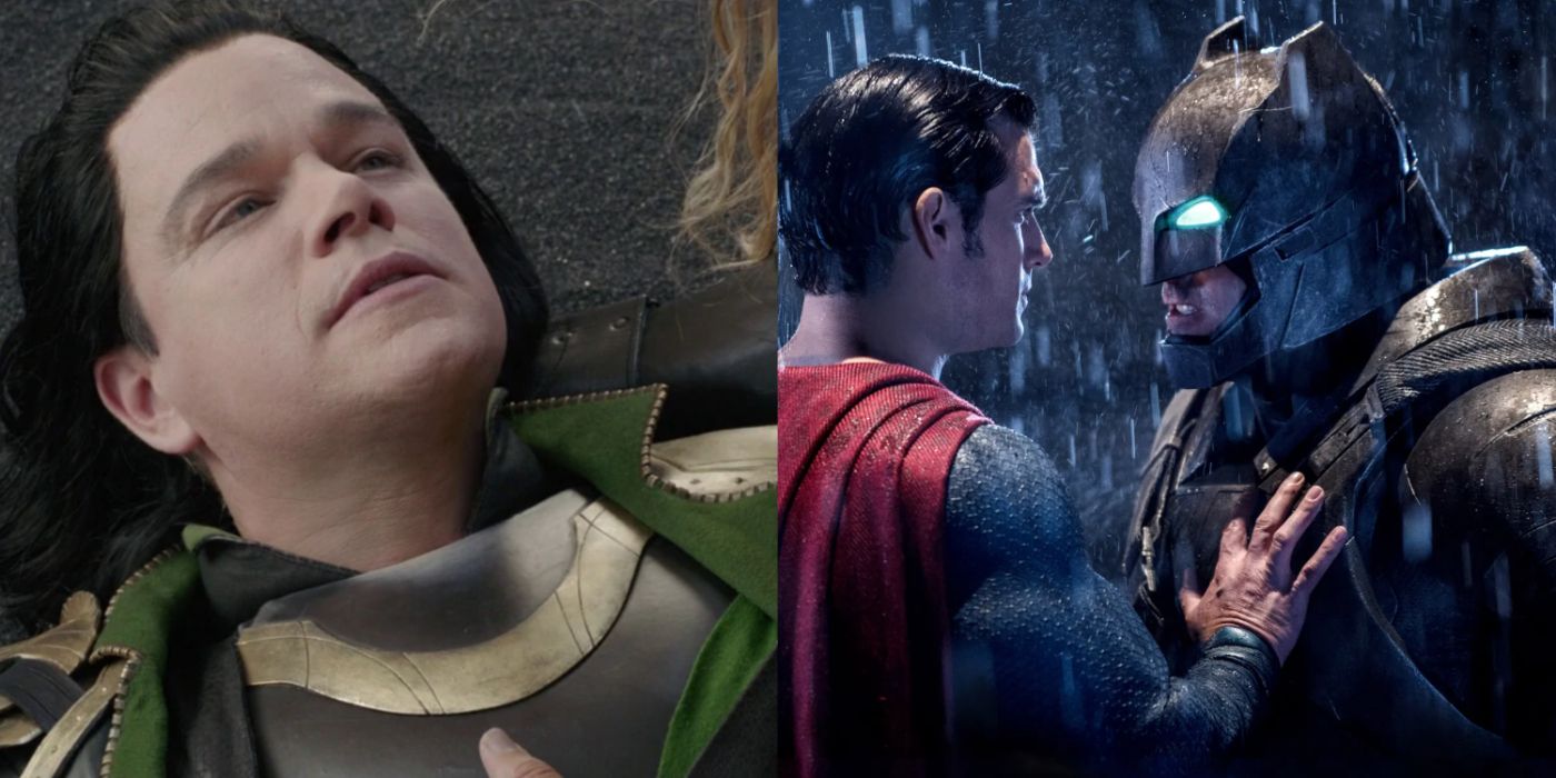 A split image of Matt Damon as Actor Loki in Thor 4 and Ben Affleck's Batman in Batman V Superman: Dawn of Justice