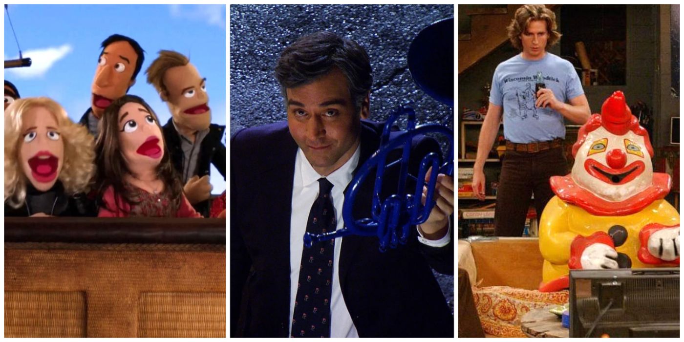 A split image of puppets from Community, Ted from How I Met Your Mother, and Randy from That 70s Show