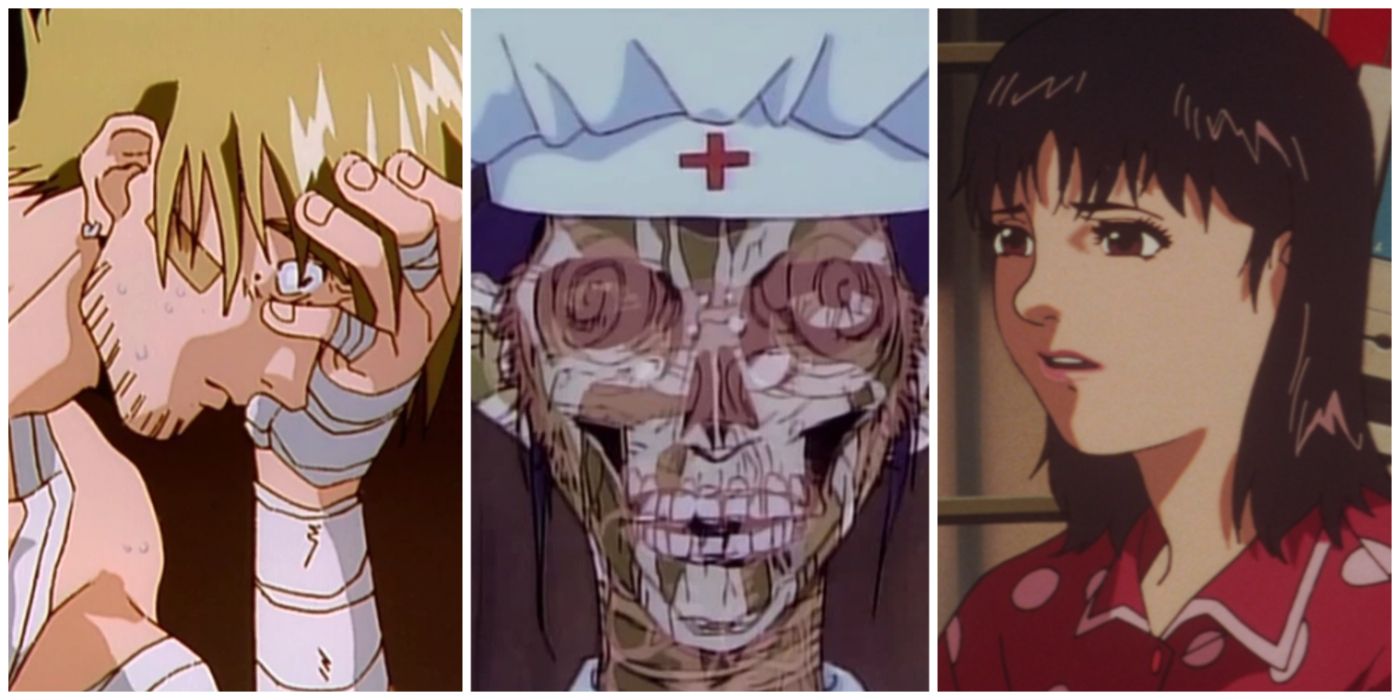 A split image of Vash from Trigun, death from Doomed Megalopolis, and the idol Perfect Blue