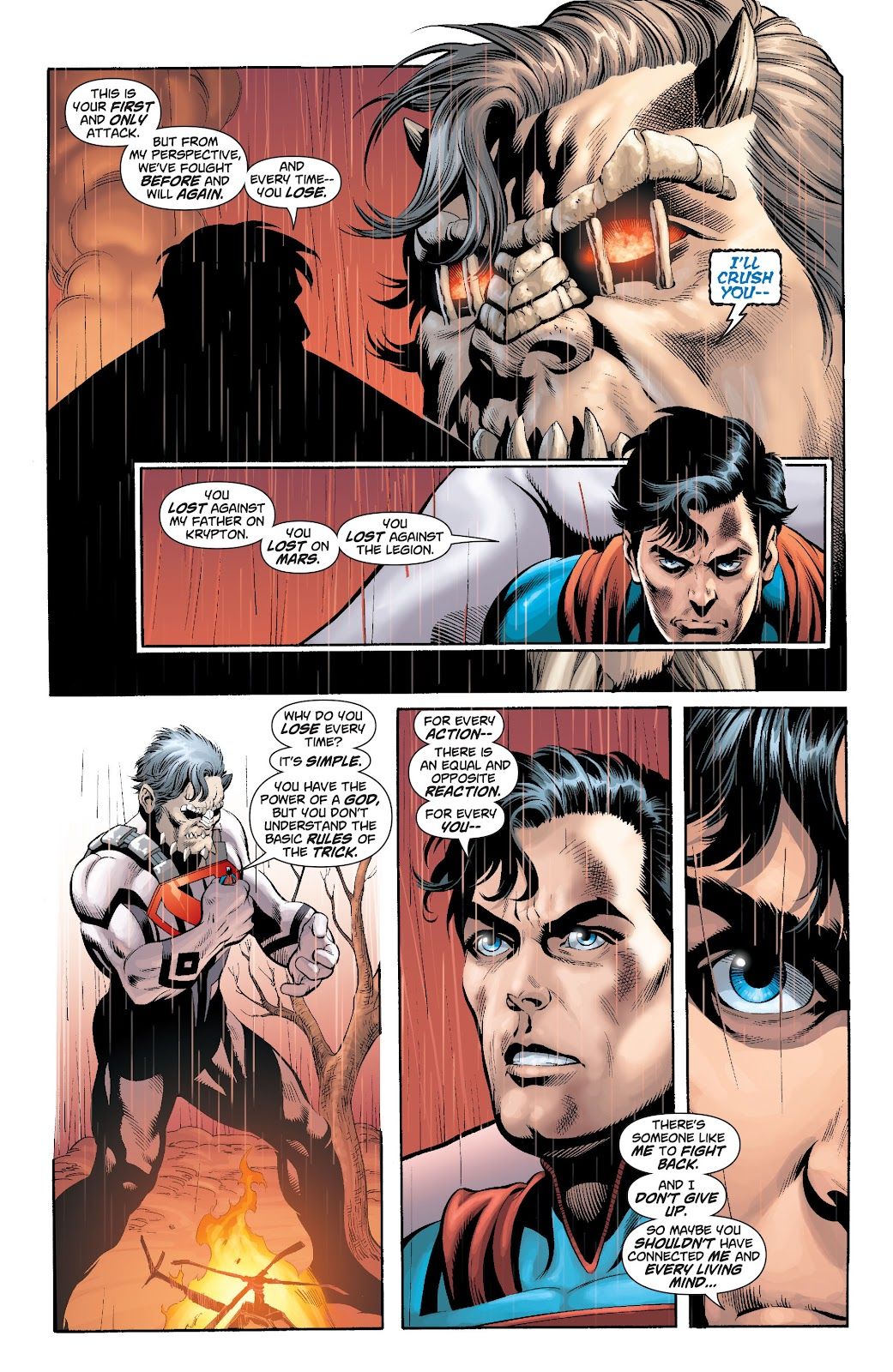 Superman explica que ele é a reação à ação de Vyndktvx