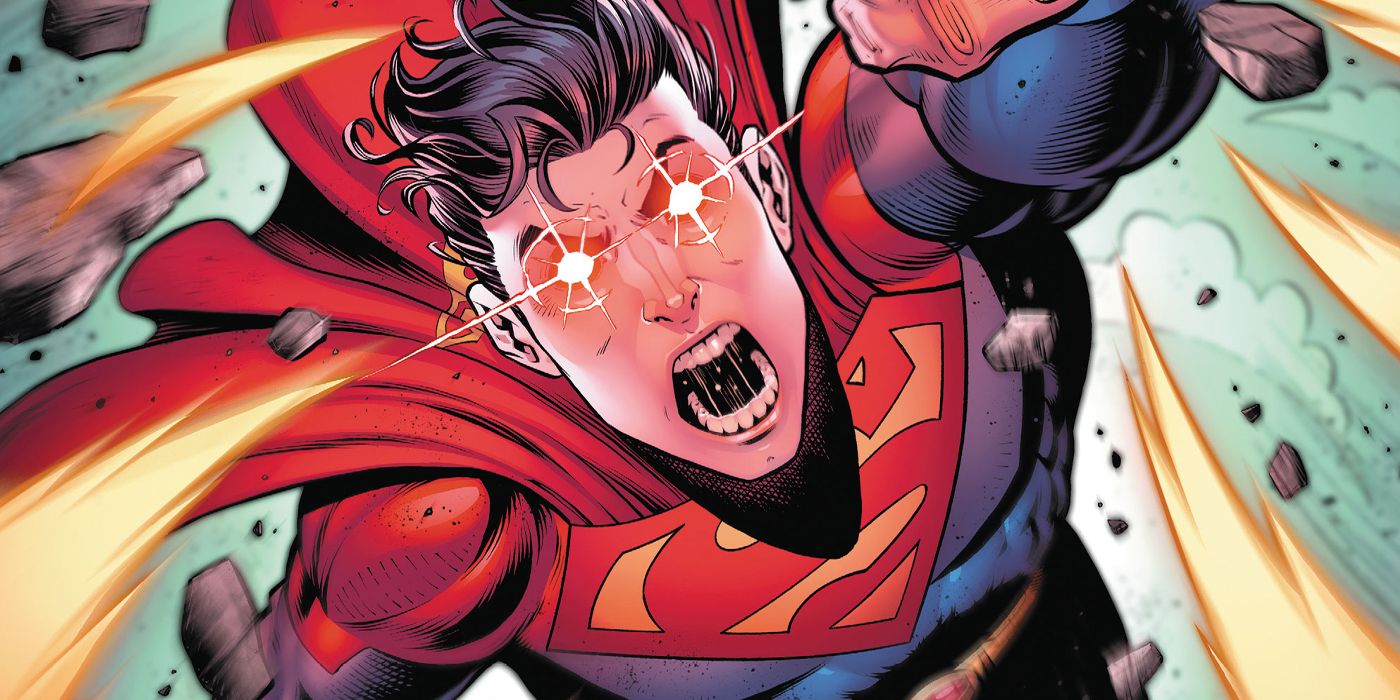 Jon Kent's eyes glow red on Jordi Tarragona's cover for Adventures of Superman: Jon Kent #1 (2023) from DC Comics.