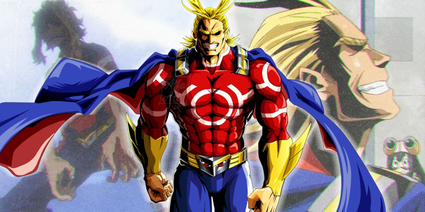 A collage of All Might from My Hero Academia.