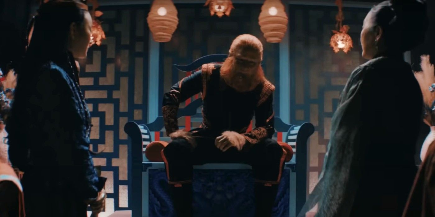 Sun Wukong sitting on his throne in American Born Chinese.