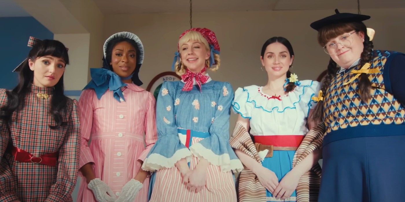 The cast of SNL dressed as classic American Girl Dolls in a sketch satirizing the Barbie movie.