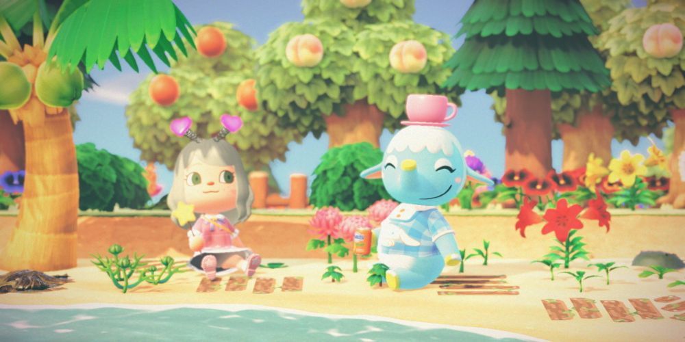 Chai having a picnic in Animal Crossing New Horizons.