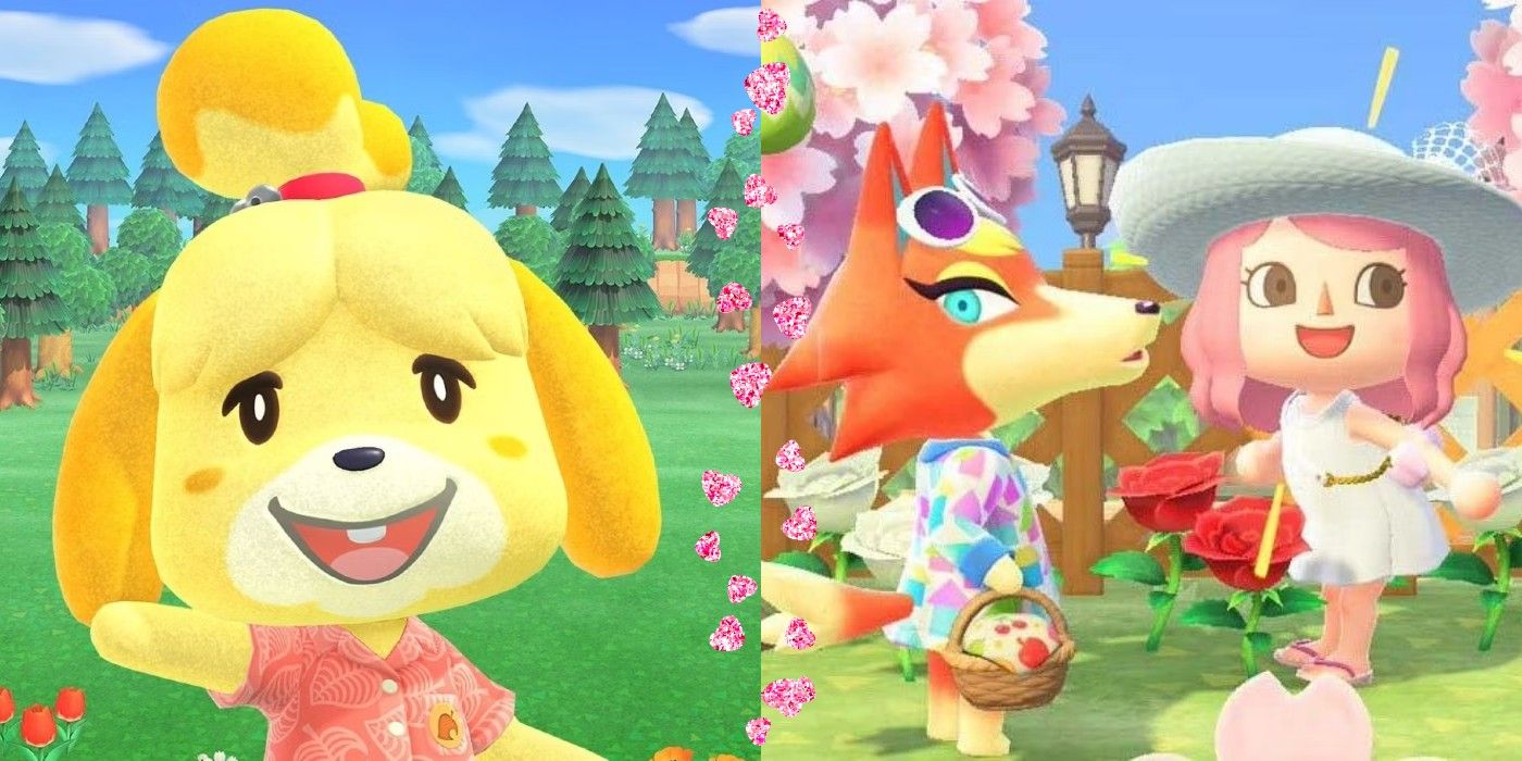 A split image of Isabelle and Audie in Animal Crossing