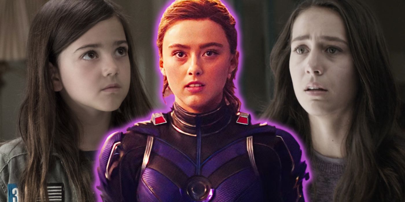 Abby Ryder Fortson from Ant-Man and Ant-Man and the Wasp next to Emma Fuhrmann from Avengers: Endgame, with an image of Kathryn Newton from Ant-Man and the Wasp: Quantumania separating them.