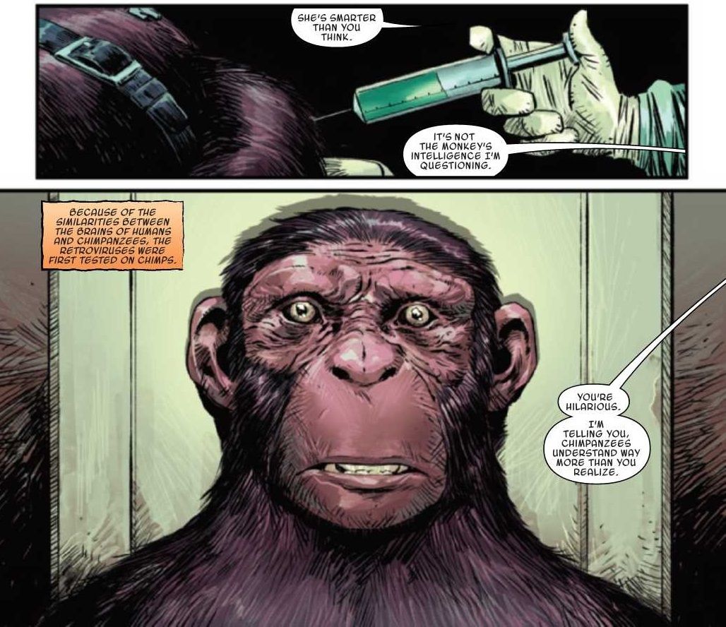 Ape being tested on in Planet of the Apes #1