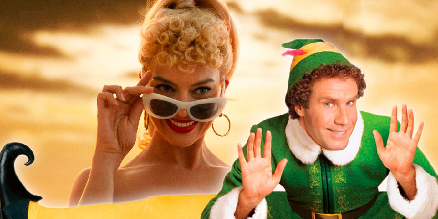Margot Robbie as Barbie in the Barbie Movie and Will Ferrell as Buddy in Elf