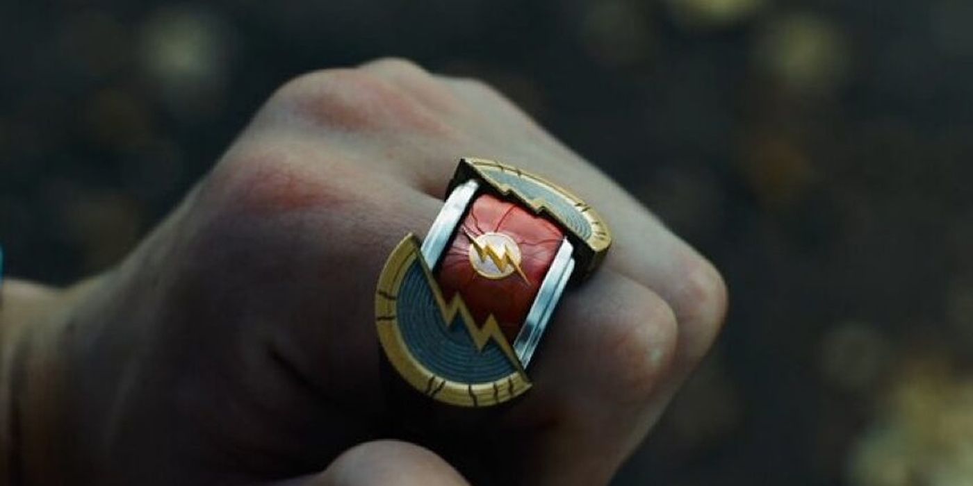 Barry Allen's costume ring as seen in The Flash (2023) swiveling open to reveal his costume.