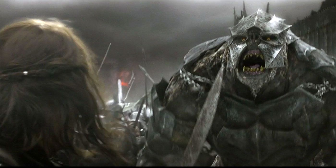 Aragorn faces a troll in the final version of the Battle of the Black Gate, in Return of the King.