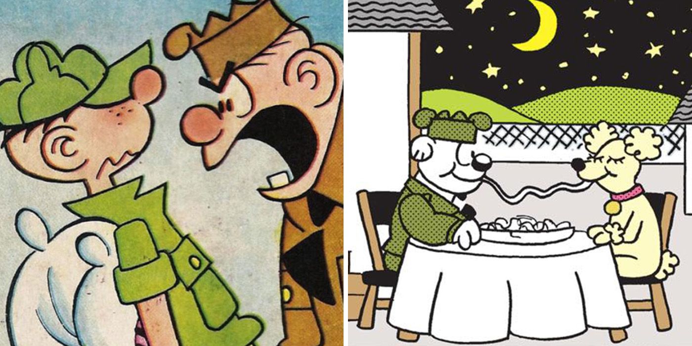 Snorkel yells at Beetle Bailey in the military and Otto has a romantic dinner in comic strips