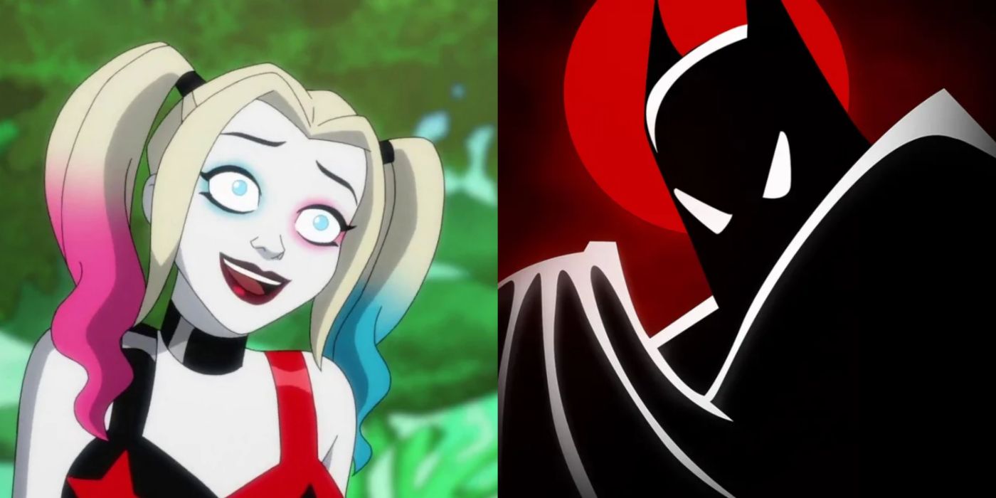 Harley Quinn smiling in her series Harley Quinn and Batman in Batman: The Animated Series. 