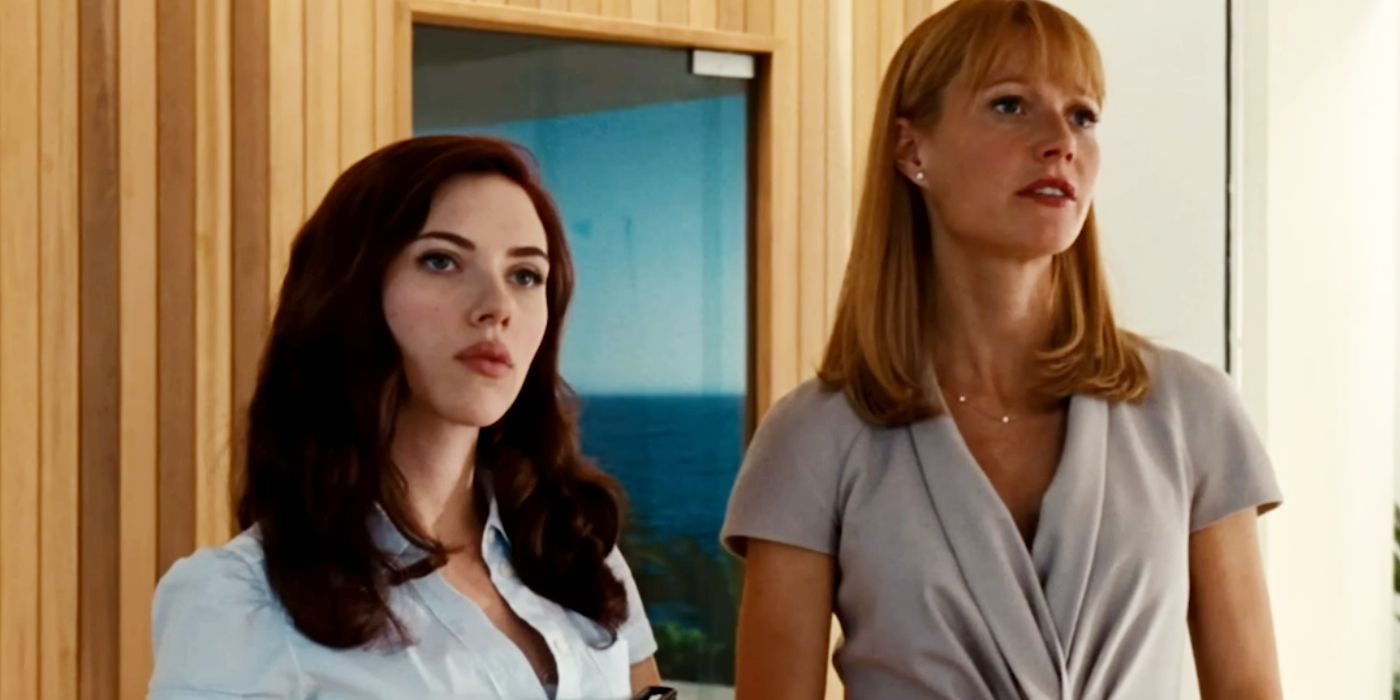 Black Widow and Pepper Potts in Iron Man 2.