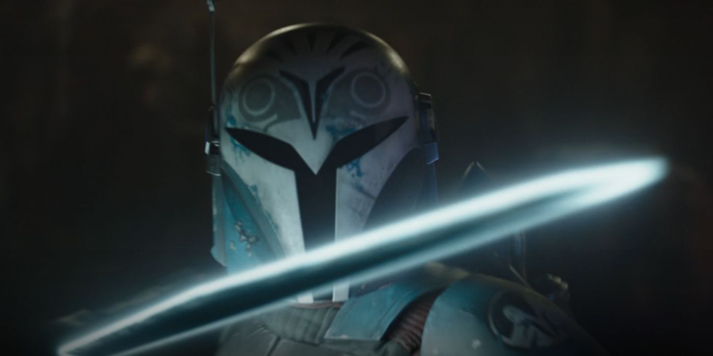 Bo-Katan Kryze holds the Darksaber in Star Wars: The Mandalorian.
