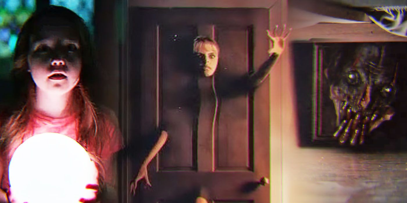 Sawyer from 2023's The Boogeyman next to a person sticking out of a door in the 1982 short film.