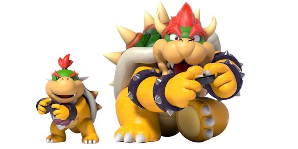 Bowser and Bowser Jr. playing video games together