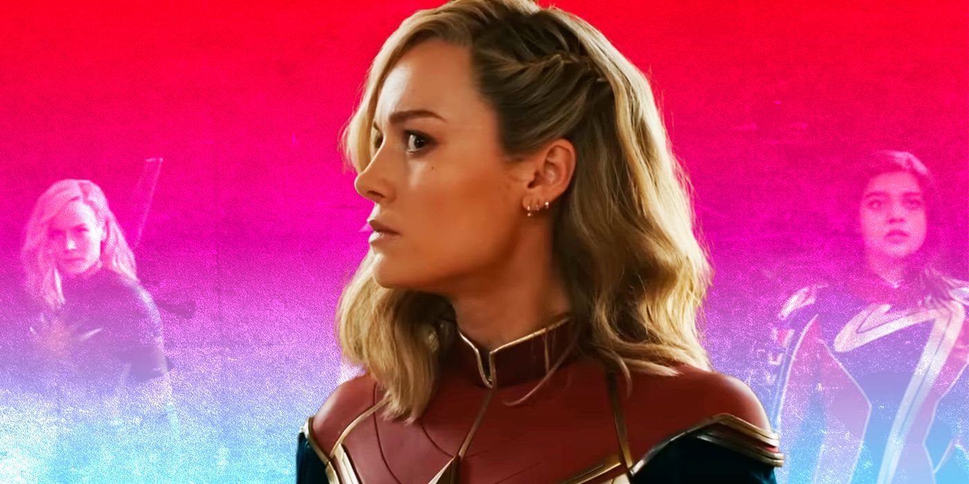 Brie Larson looking confused as Captain Marvel in the upcoming The Marvels movie.