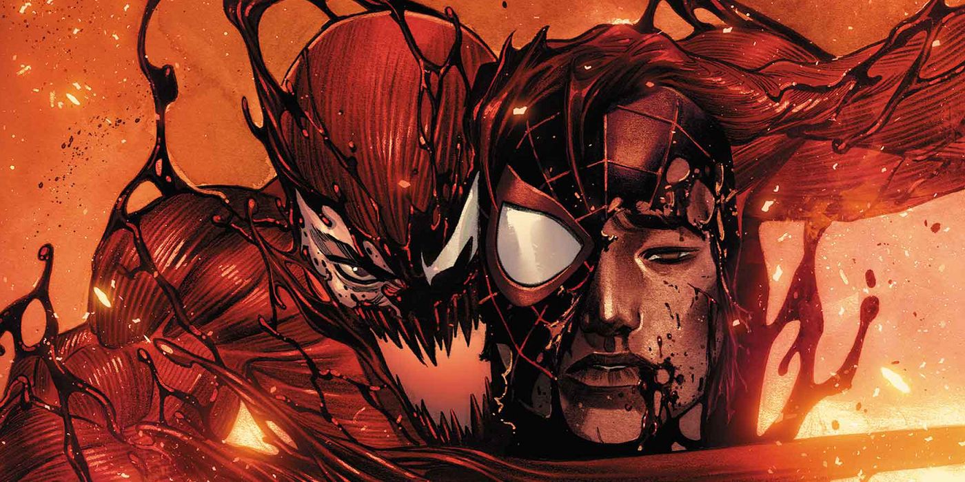 Carnage and Miles Morales during the Carnage Reigns crossover