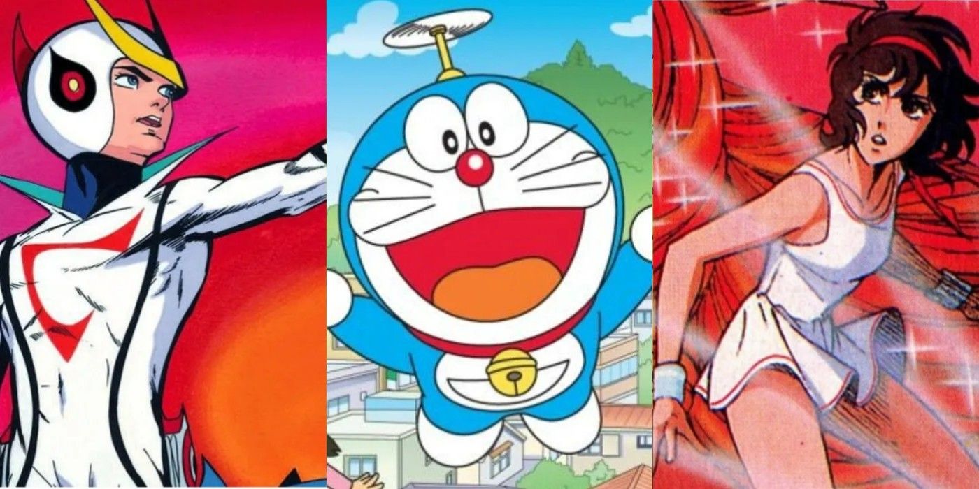 A split image of Casshan, Doraemon, and Hiromi-Oka