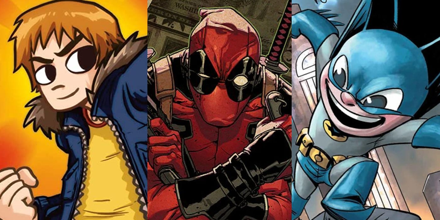 Split Image: Scott Pilgrim, Deadpool, Bat-Mite from comics