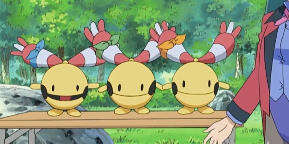 Three performing Chingling lined up in the Pokemon anime