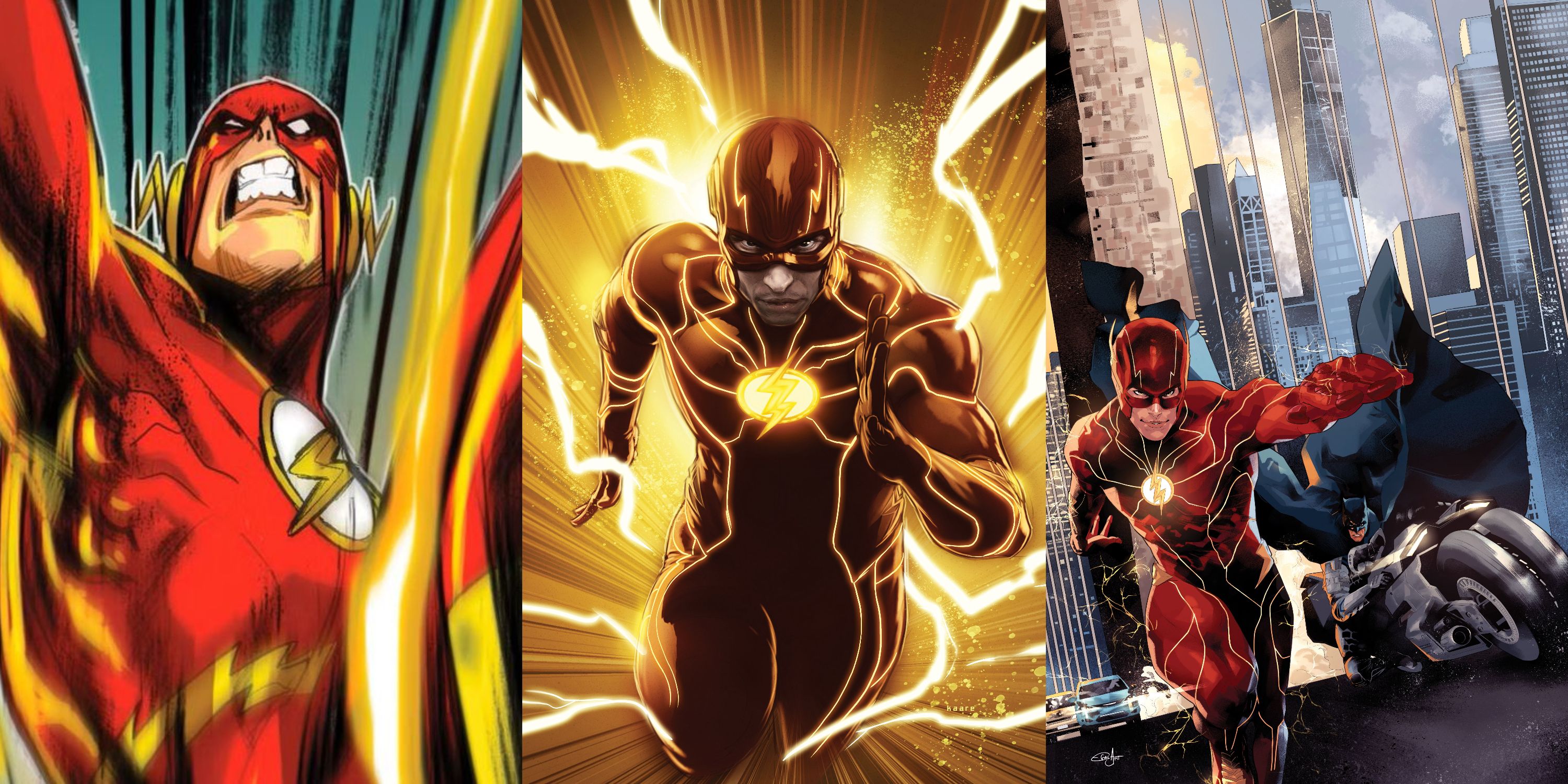 Split image of Barry Allen and Wally West as The Flash. 