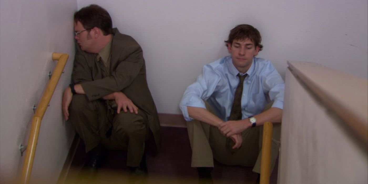 Jim sat with Dwight in the stairwell in The Office