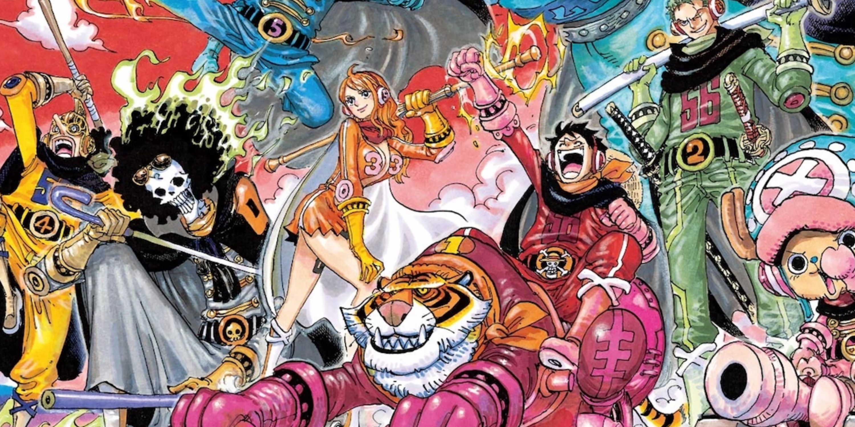 The Straw Hat Pirates donning Raid Suits in the One Piece manga.