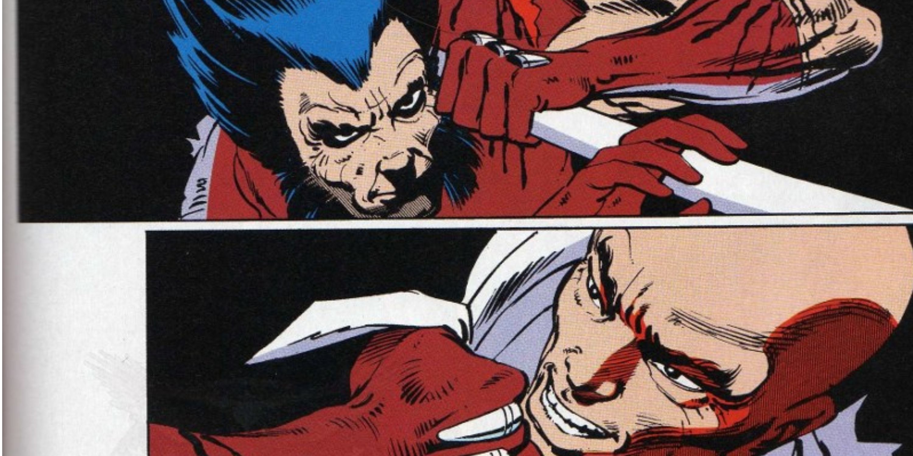 Wolverine agarrando a espada de Shingen e se preparando para estourar suas garras na Marvel Comics.