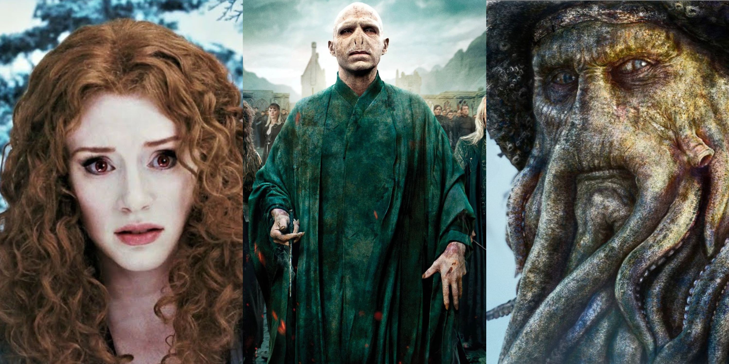 victoria from Twilight, voldemort form Harry Potter, davy jones from  Pirates of the caribbean