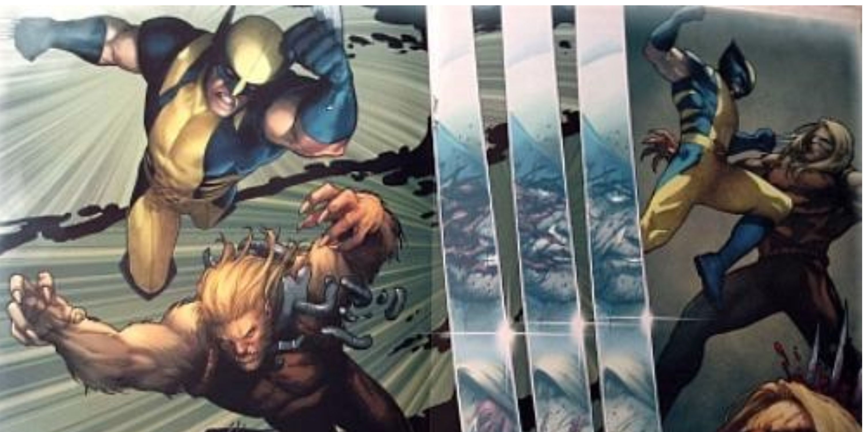 Wolverine lutando contra Dentes de Sabre na Morte de Wolverine da Marvel Comics