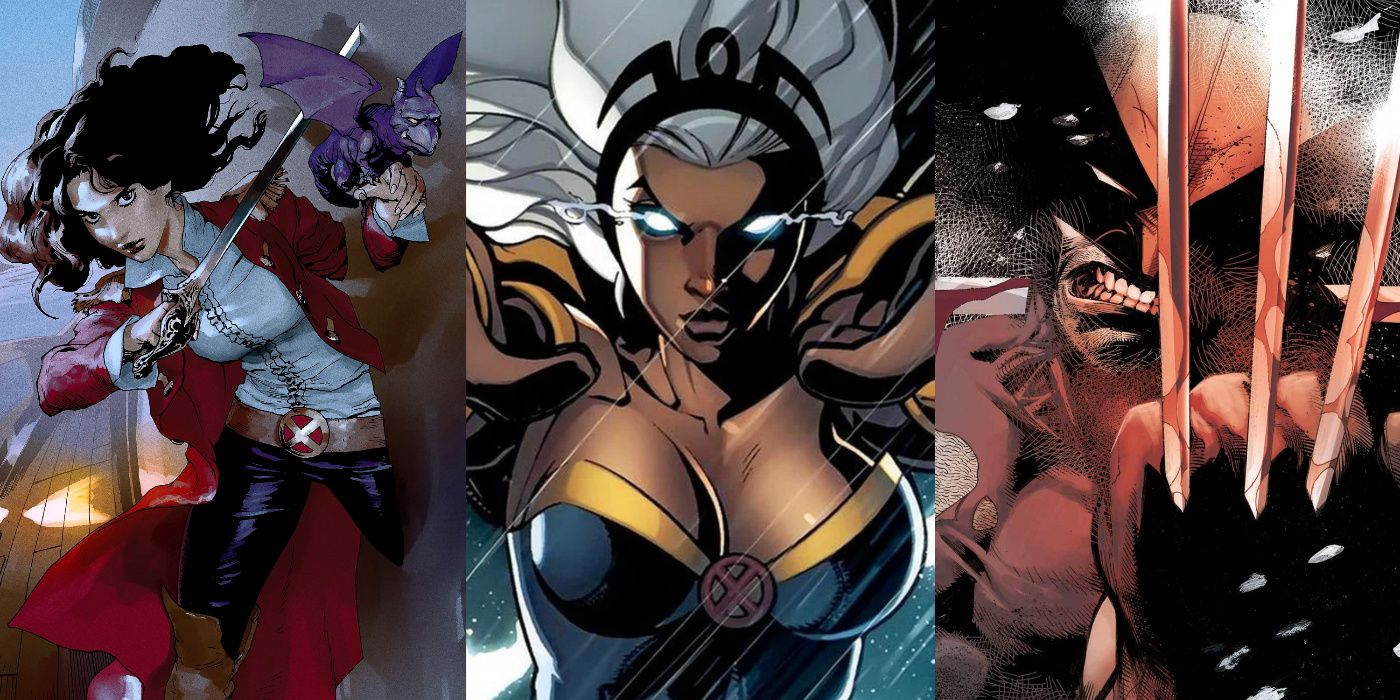 A split image of Kate Pryde, Storm, and Wolverine from Marvel Comics