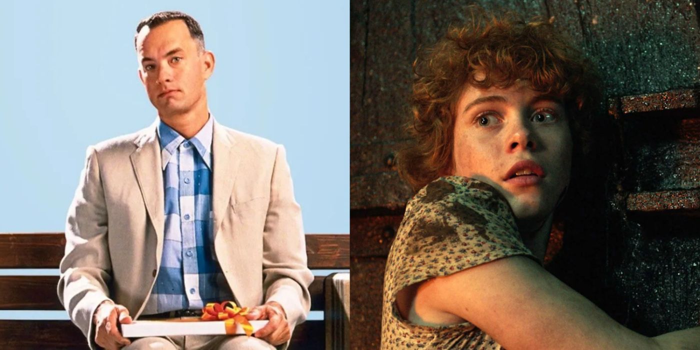Forrest sitting on a bench in Forrest Gump and Beverly looking frightened in It: Chapter 1. 