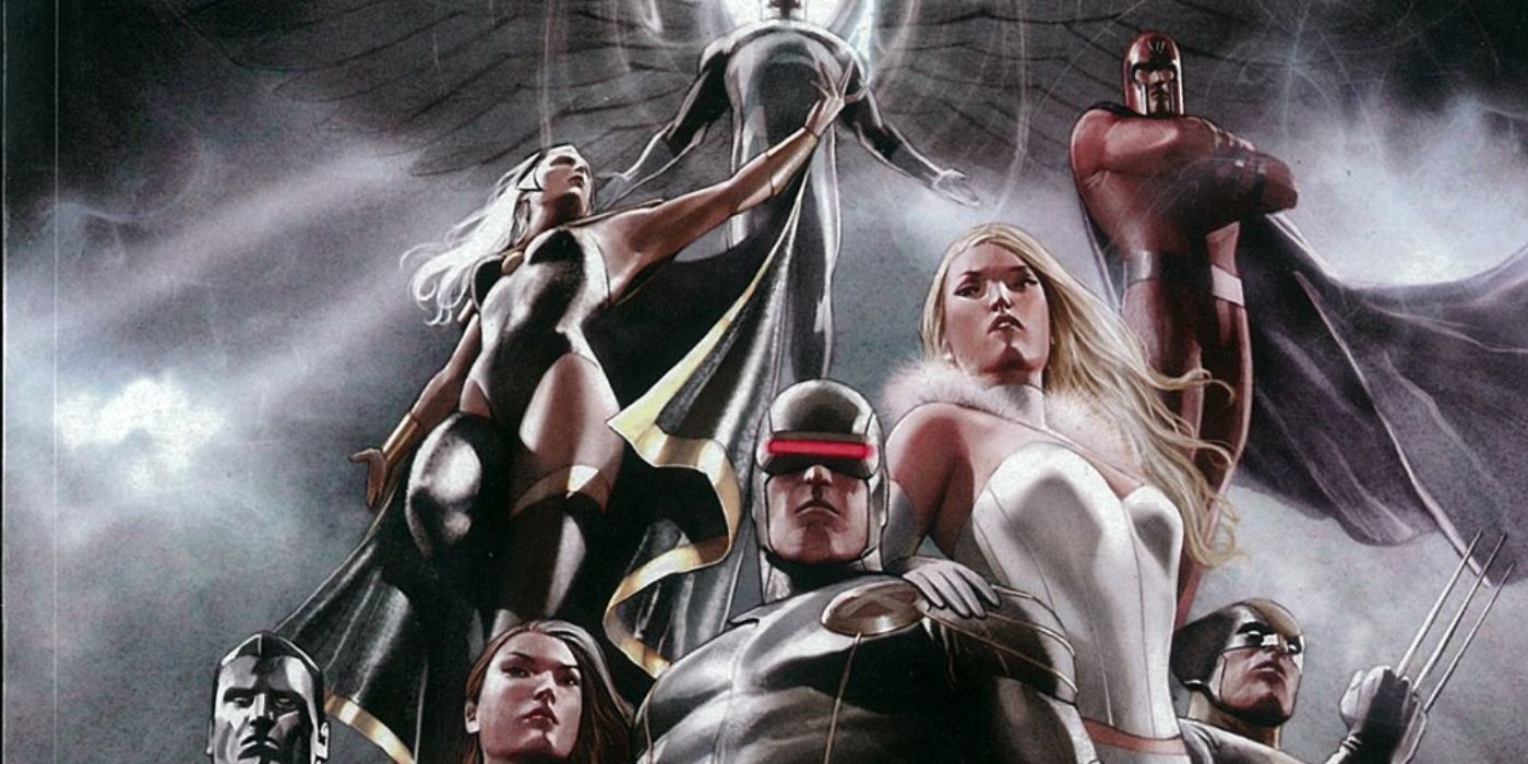 Curse of the Mutants artwork featuring Colossus, Storm, Psylocke, Angel, Cyclops, Emma Frost, Magneto, and Wolverine