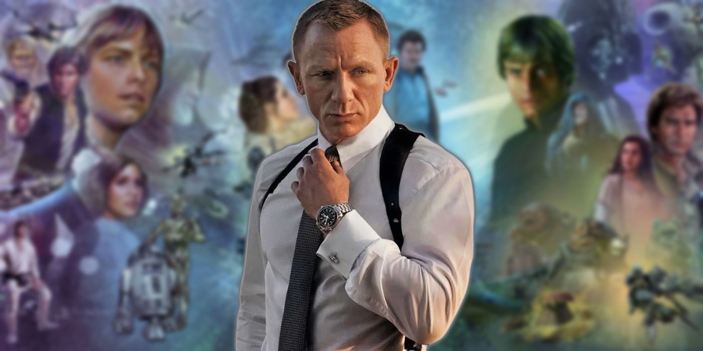 Daniel Craig as James Bond against a Star-Wars Original Trilogy art