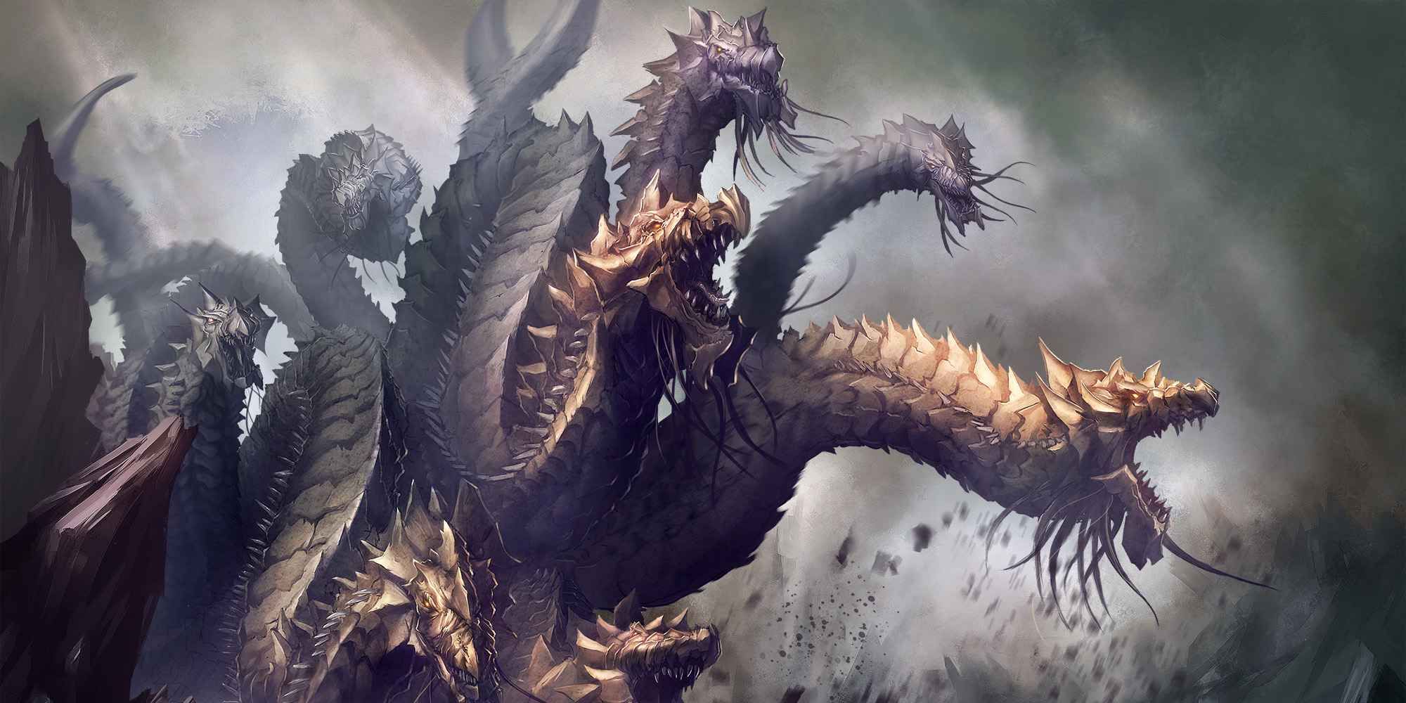 A hydra in Dungeons & Dragons with many dragon-like heads