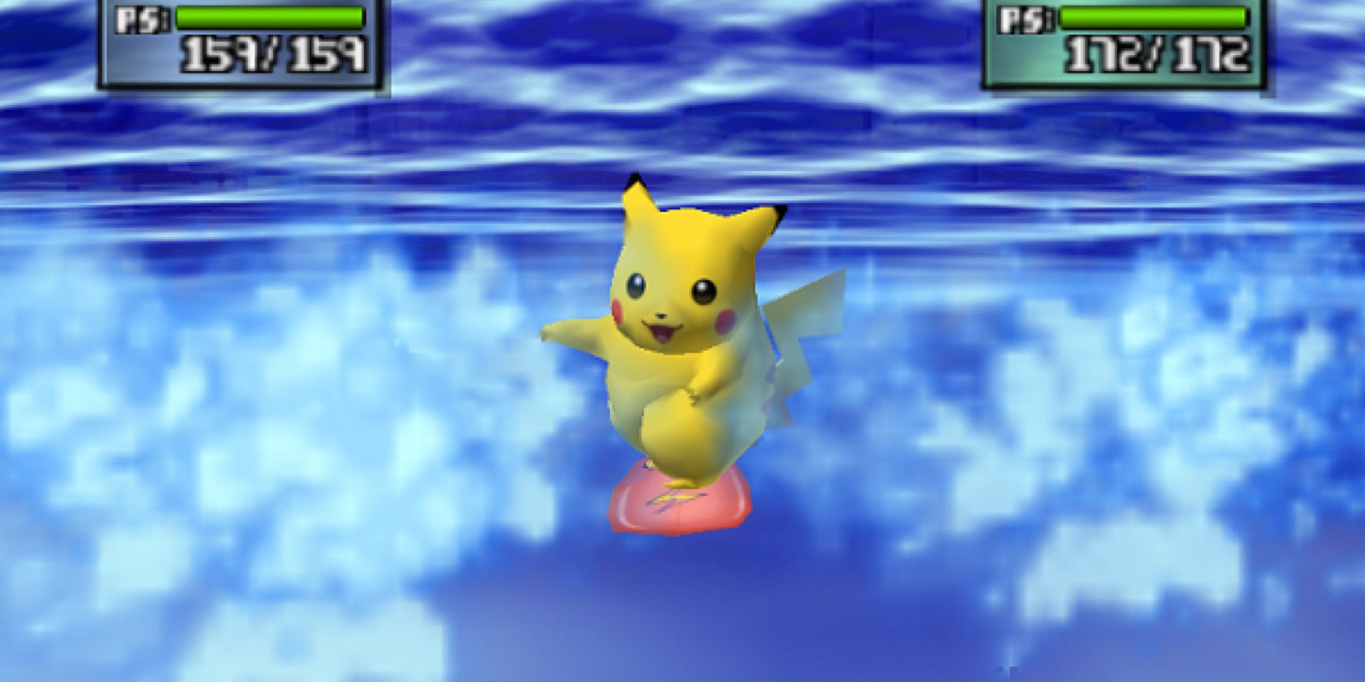 Pikachu surfando no Pokémon Stadium para N64